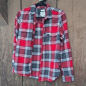 American Eagle Outfitters Red and Gray Plaid Shirt